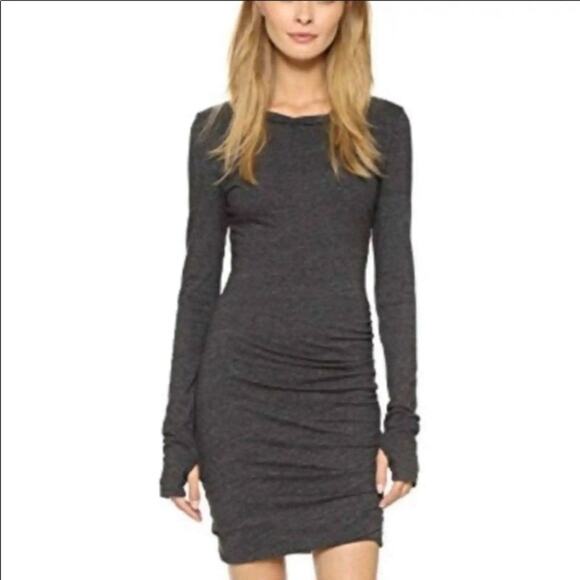 Pam & Gela Midi Zipper Twisted/Ruched Long Sleeve Charcoal Gray Dress - Picture 8 of 8